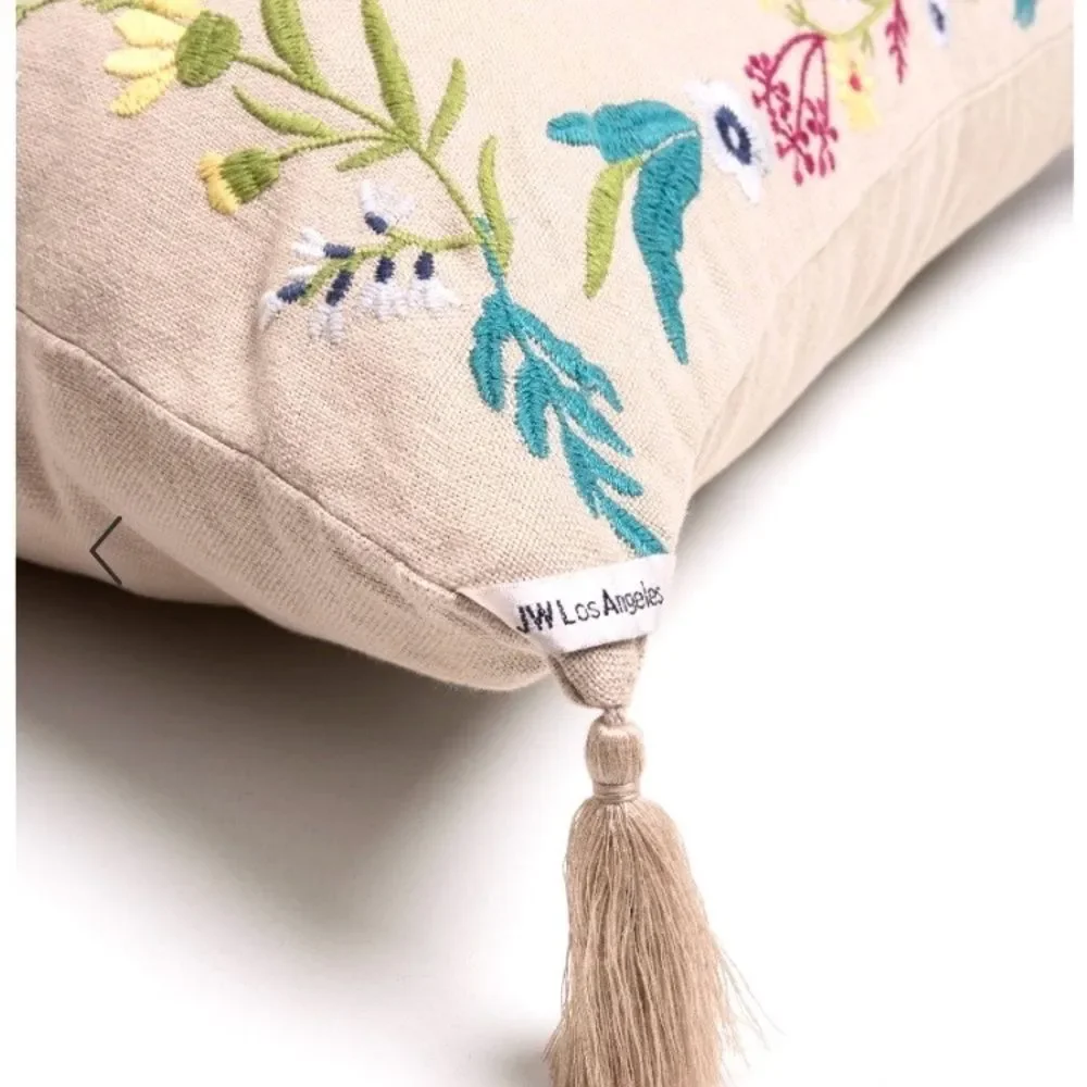 NEW Johnny Was Arla Linen Embroidered Pillow Cover Only Floral Tassels 23